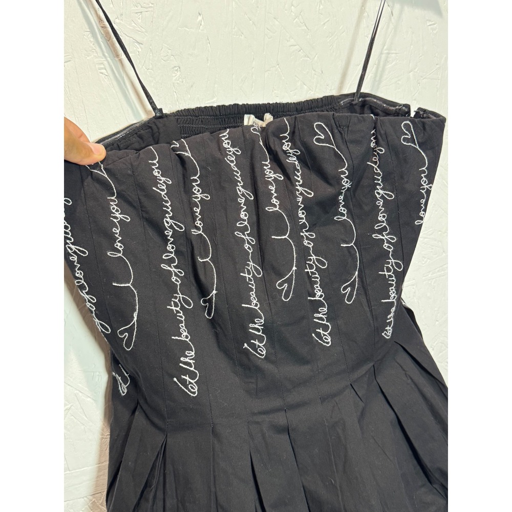 NWT Anthropologie Maeve Love Script Strapless Mini Dress Black Embroidered M - Picture 6 of 9